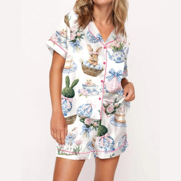 Coquette Chinoiserie Easter Satin Pajama Set