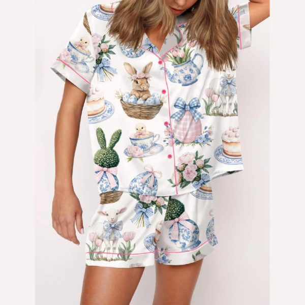 Coquette Chinoiserie Easter Satin Pajama Set