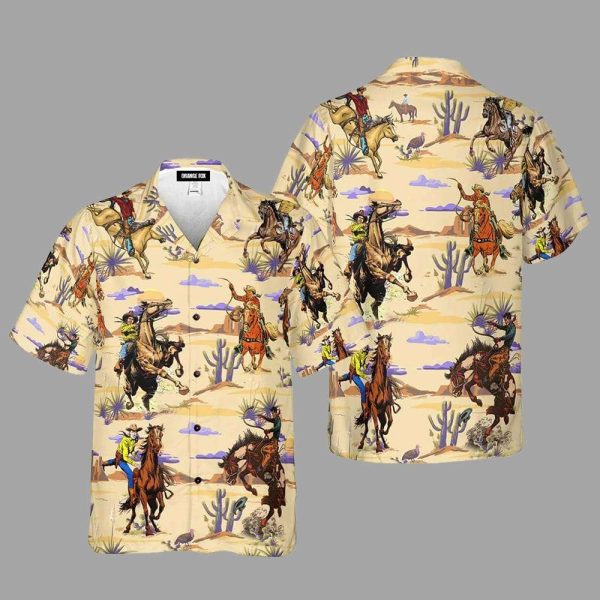 Cowboys Riding Horse Racing In The Desert Hawaiian Shirt
