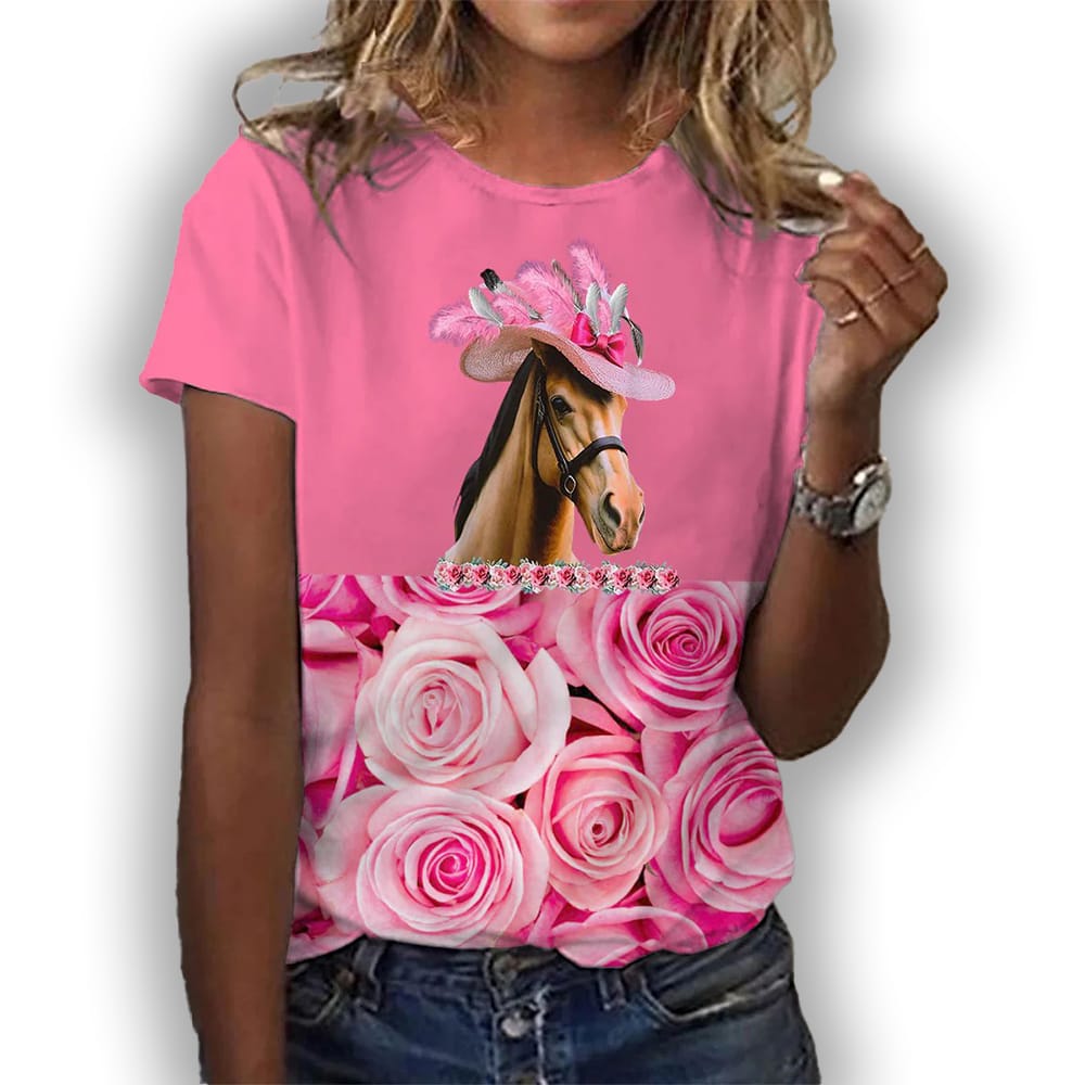 Derby Horse Rose Print T Shirt Derby Horse Rose Print T-Shirt