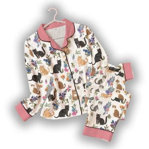 Cat Classic Pajama Set Garden Whiskers Pink