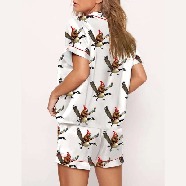 Elbows Up We Are Canadian Angry Beaver Flying Goose Bumper Print Pajama Set