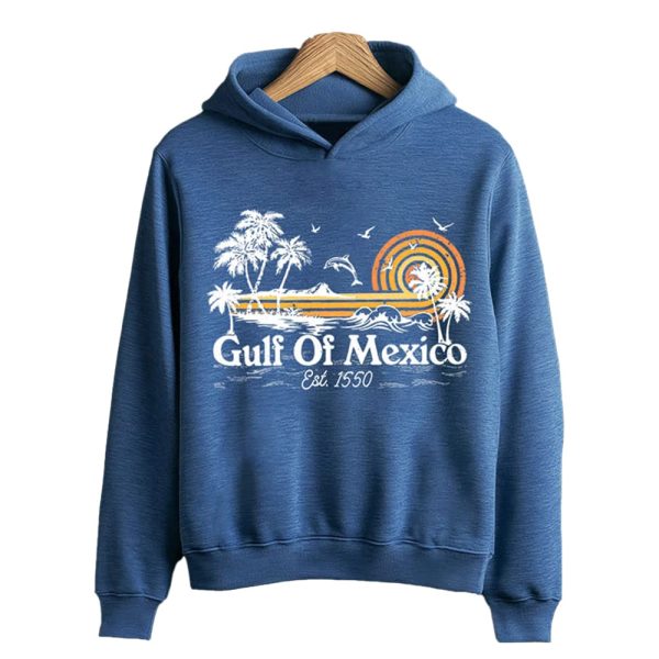 Gulf Of Mexico Est 1550 Print Casual Hooded Sweatshirt