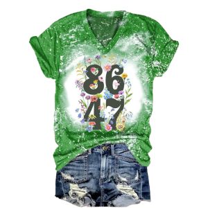 V Neck Retro Tie Dye Flowers 86 47 Print T Shirt2