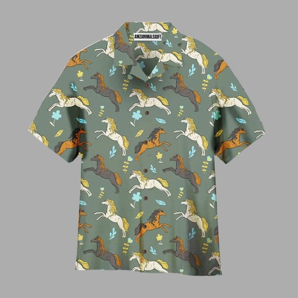 Kentucky Derby Day Racing Horse Flower Gray Hawaiian Shirt