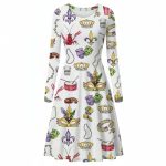 Mardi Gras Beads King Cake Crawfish Ruffle Skater Dress For Women