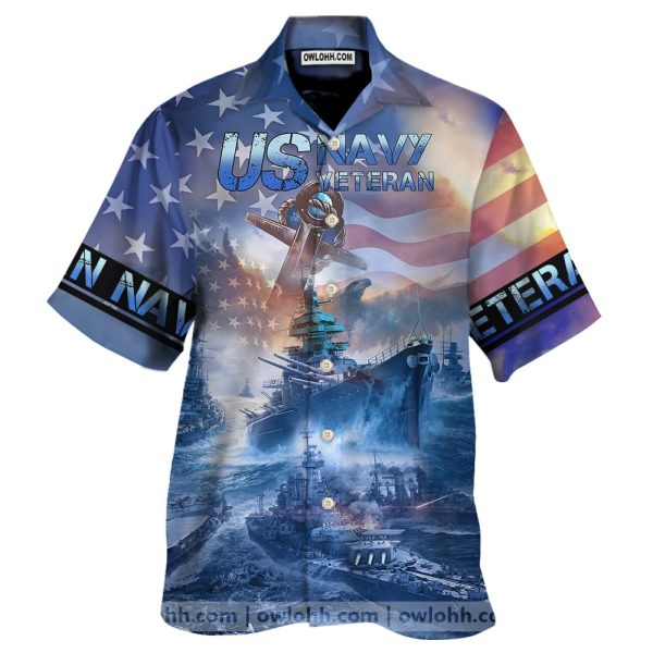 Navy Ships At Sea And Anchors US Navy Veteran Hawaiian Shirt