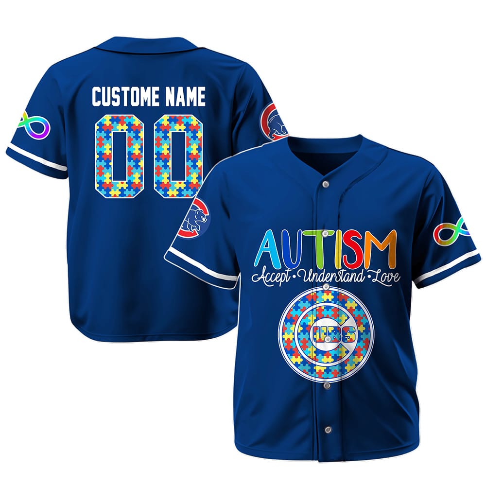 Personalized Cubs Autism Awareness 3D Baseball Jersey Personalized Cubs Autism Awareness 3D Baseball Jersey