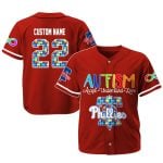 Personalized Phillies Autism Awareness 3D Baseball Jersey