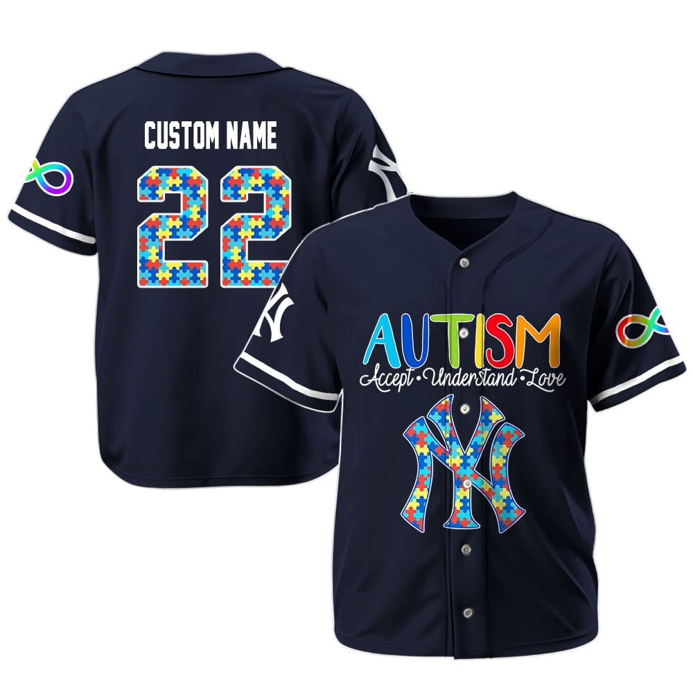 Personalized Yankees Autism Awareness 3D Baseball Jersey Personalized Yankees Autism Awareness 3D Baseball Jersey