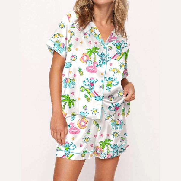 Pool Party Monkey Satin Pajama Set