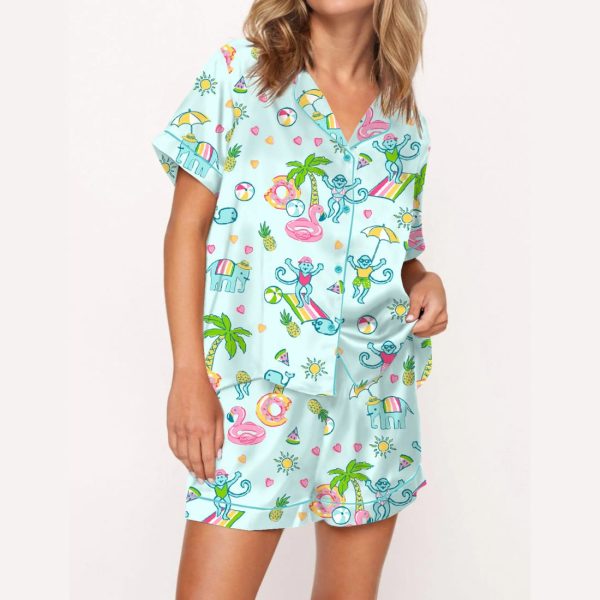 Pool Party Monkey Satin Pajama Set