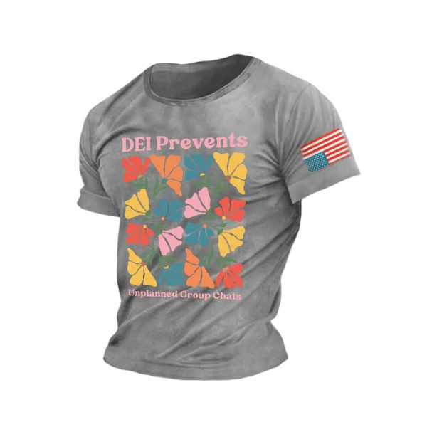 Retro DEI Floral Prevents Unplanned Group Chats Print T-Shirt