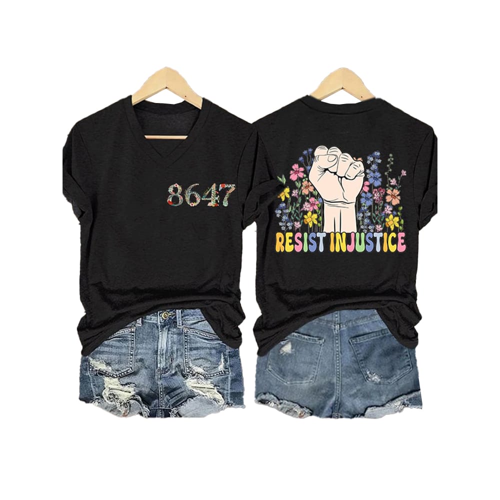 Retro Flowers 86 47 Resist Injustice Print T Shirt Retro Flowers 86 47 Resist Injustice Print T-Shirt
