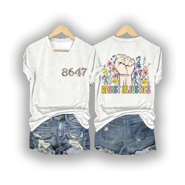 Retro Flowers 86 47 Resist Injustice Print T-Shirt