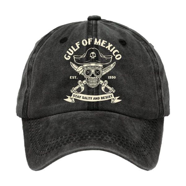 Retro Gulf Of Mexico Est 1550 Stay Salty And Resist Printed Baseball Cap