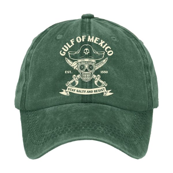 Retro Gulf Of Mexico Est 1550 Stay Salty And Resist Printed Baseball Cap