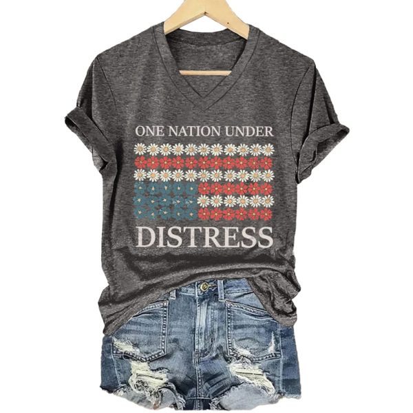 Retro One Nation Under Distress Amercica Shirt
