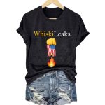 Retro Whiskileaks Fist Flag Fire Print T-Shirt