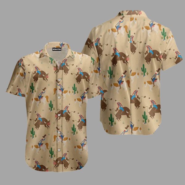 Rodeo Riding On Horse And Bull Hawaiian Shirt