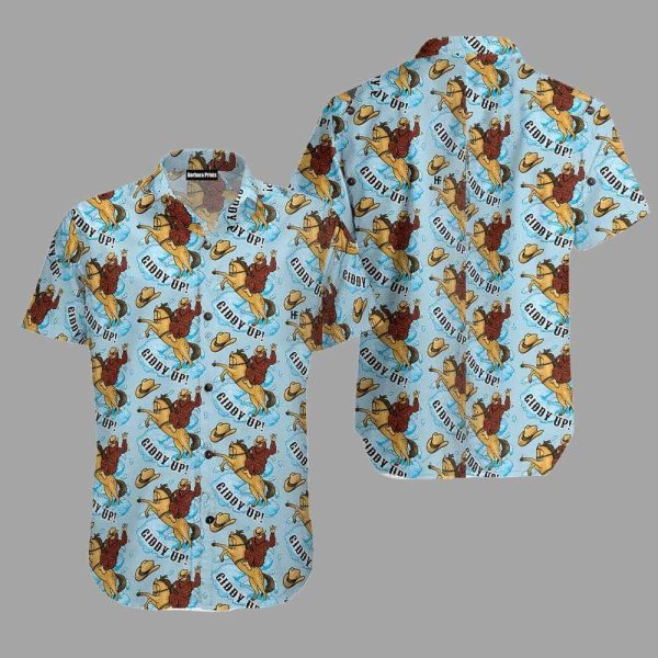 Sky Blue Vintage Rodeo Horse Riding Bigfoot Hawaiian Shirt