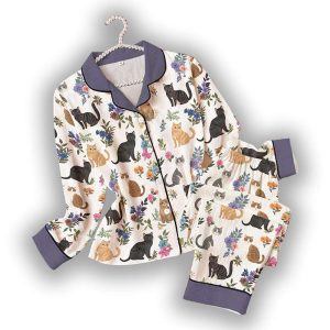 Cat Classic Pajama Set Garden Whiskers Purple2