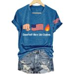 V-Neck Retro Fist Flag Fire Classified More Like Clueless Print T-Shirt
