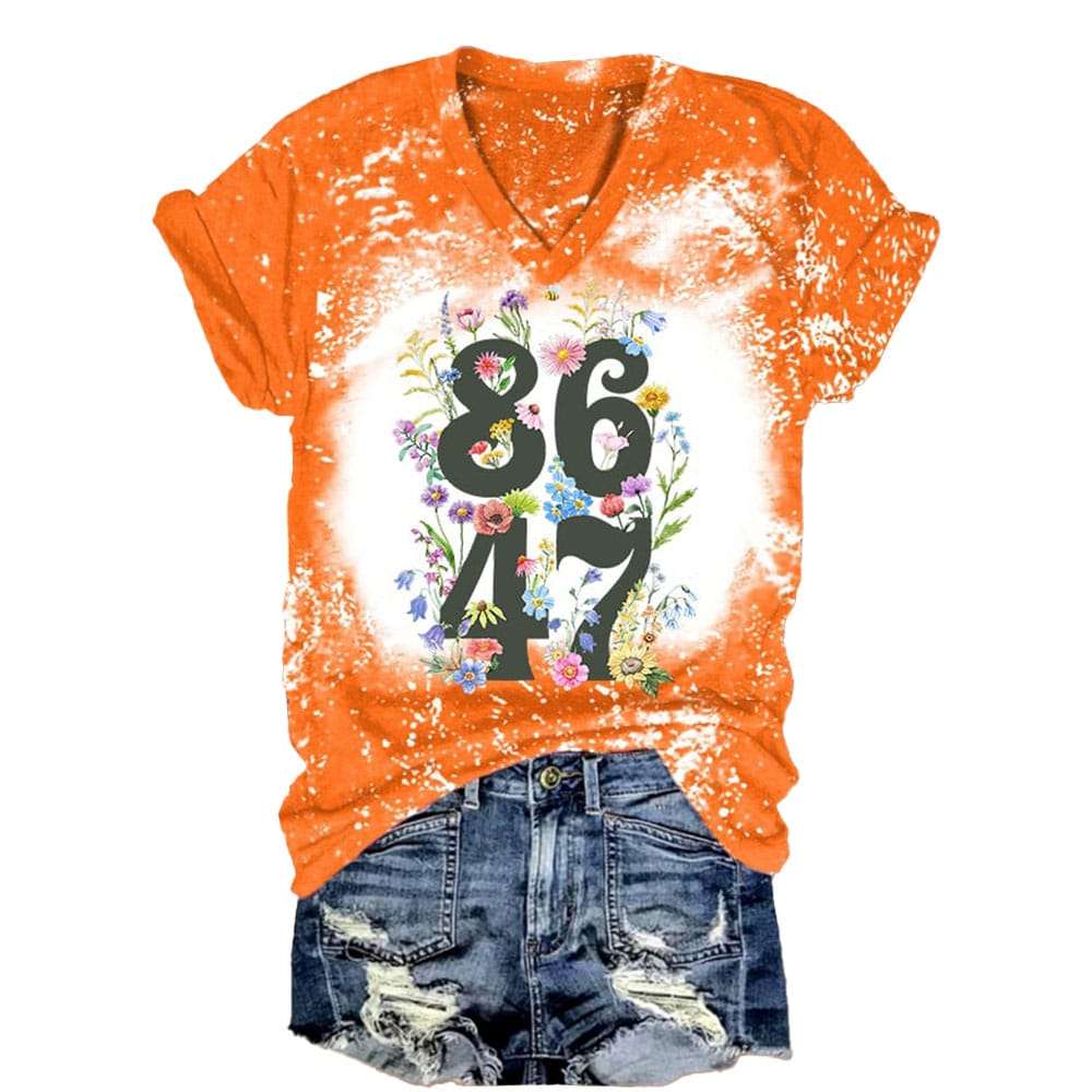 V Neck Retro Tie Dye Flowers 86 47 Print T Shirt V-Neck Retro Tie-Dye Flowers 86 47 Print T-Shirt