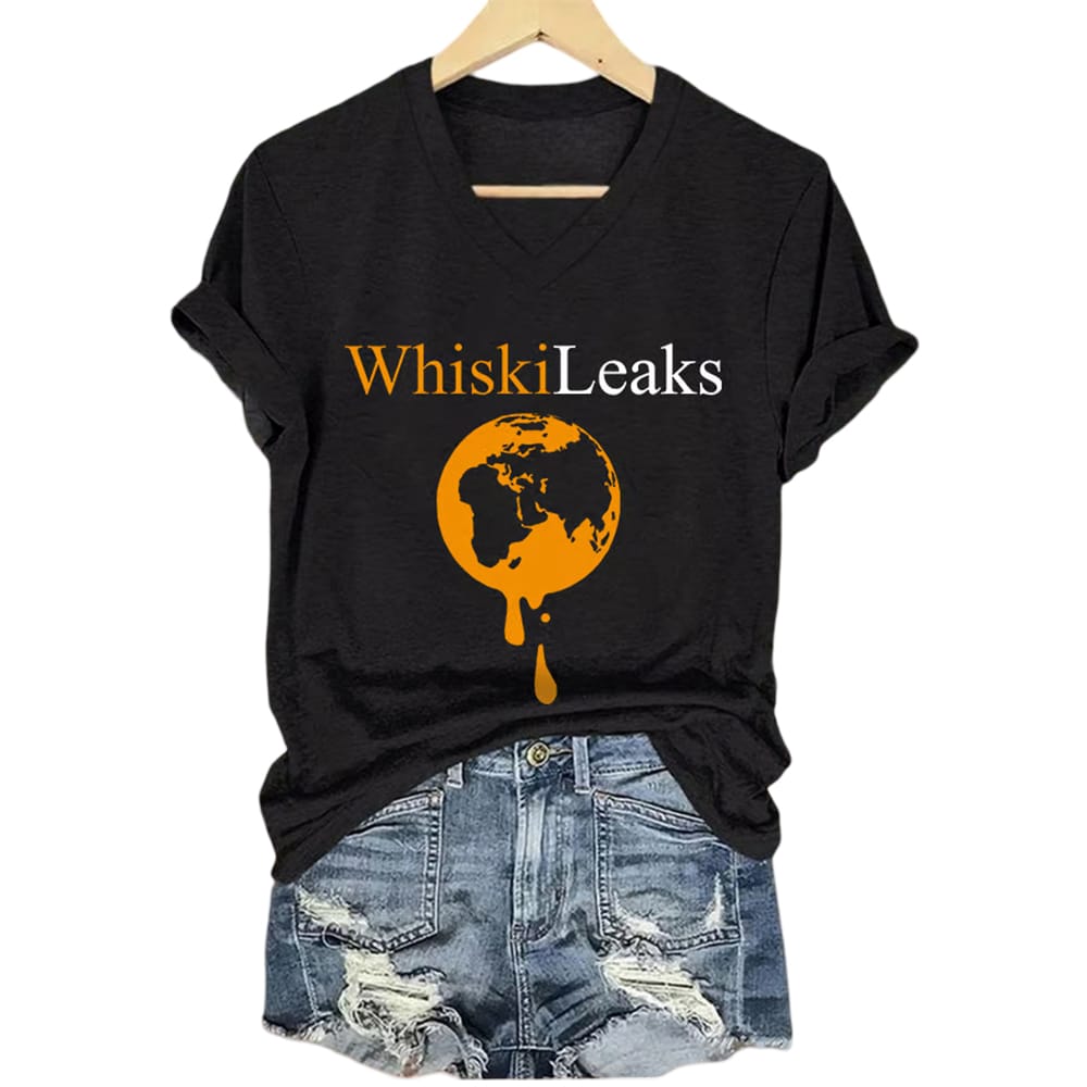 V Neck Retro Whiskileaks Print T Shirt V-Neck Retro Whiskileaks Print T-Shirt