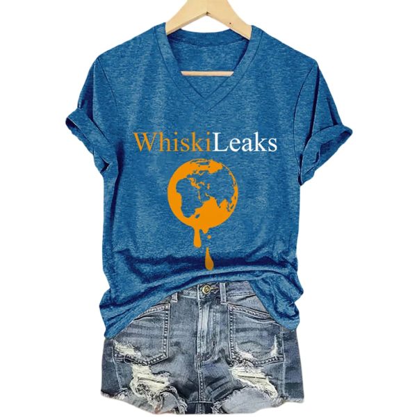 V-Neck Retro Whiskileaks Print T-Shirt