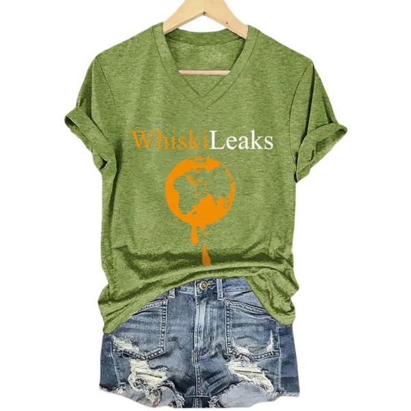 V-Neck Retro Whiskileaks Print T-Shirt