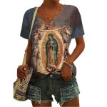Vintage Art Catholic Faith Virgin Mary Printed Casual T-shirt