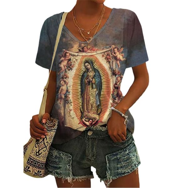Vintage Art Catholic Faith Virgin Mary Printed Casual T-shirt
