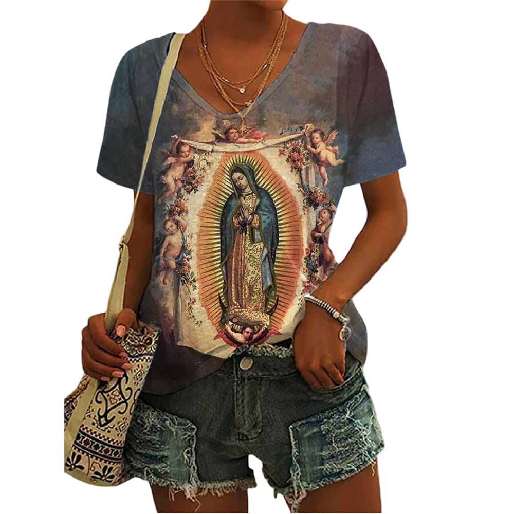 Vintage Art Catholic Faith Virgin Mary Printed Casual T shirt Vintage Art Catholic Faith Virgin Mary Printed Casual T-shirt
