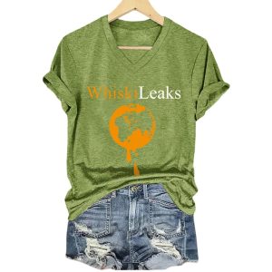 V Neck Retro Whiskileaks Print T Shirt4