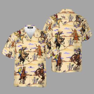 Cowboys Riding Horse Racing In The Desert Hawaiian Shirt1