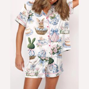 Coquette Chinoiserie Easter Satin Pajama Set2