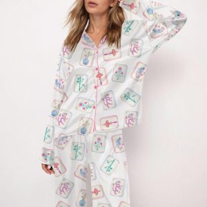Watercolor Mahjong Satin Pajama Set2