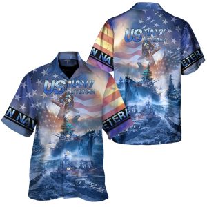 Navy Ships At Sea And Anchors US Navy Veteran Hawaiian Shirt
