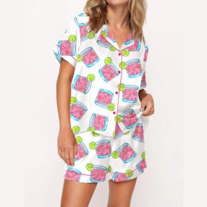 Pink Tequila Paloma Watercolor Satin Pajama Set