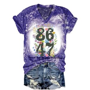 V Neck Retro Tie Dye Flowers 86 47 Print T Shirt3