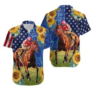 Kentucky Derby Horse Racing Sun Flower Hawaiian Shirt
