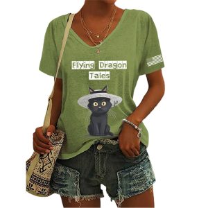 Womens FDT Flying Dragon Tales Printed V Neck T Shirt2