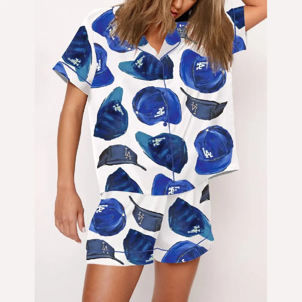 Baseball Dodgers Hat Print Pajama Set Baseball Dodgers Hat Print Pajama Set