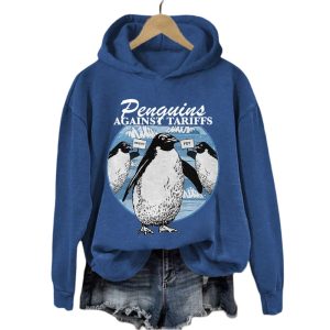 Womens Penguins Against Tariffs Print Sweatshirt