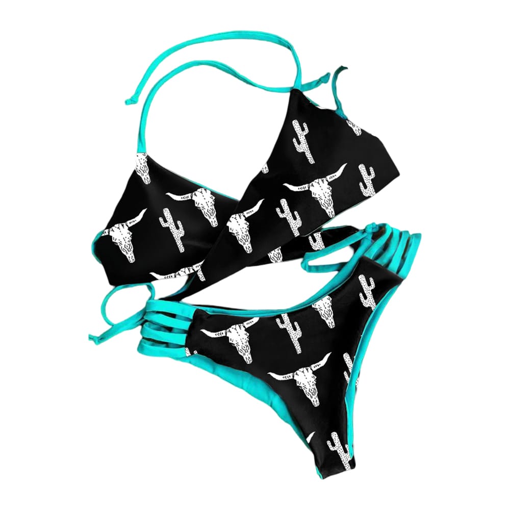 Cowgirl Style Graphic Crossover Bikini Set For Women Cowgirl Style Graphic Crossover Bikini Set For Women