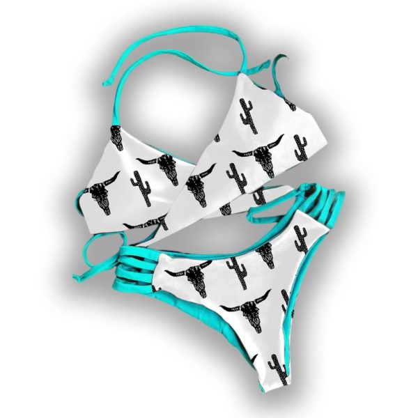 Cowgirl Style Graphic Crossover Bikini Set For Women