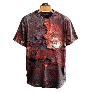 Unisex Retro Aged Rust Printed Casual Loose Short Sleeve T Shirt1