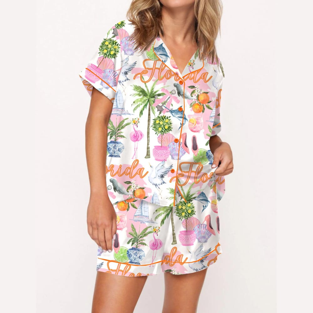 Florida Preppy Silky Satin Pajama Set Florida Preppy Silky Satin Pajama Set