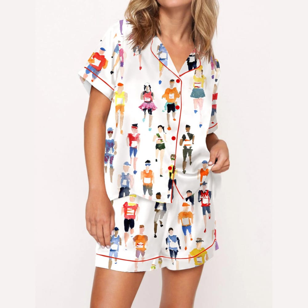 Marathon Runner Watercolor Silky Satin Pajama Set Marathon Runner Watercolor Silky Satin Pajama Set